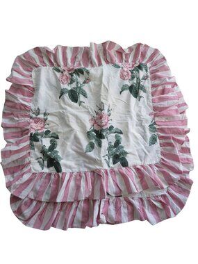 Vintage Floral Ruffled Pillow Shams 2 Standard Pink Stripes Rose Shabby Chic